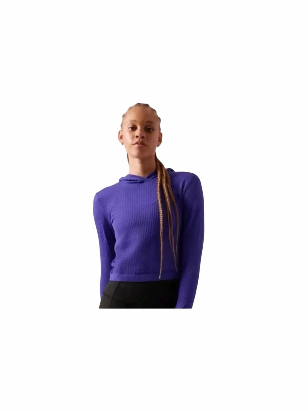 Athleta Flurry Seamless Cropped Hoodie Blue Thumbhole Long Sleeve XXS